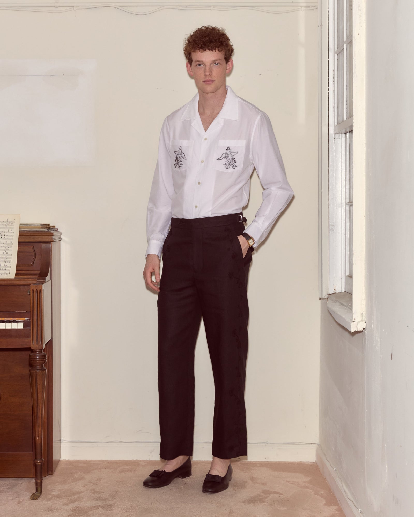 Snowdrop Linen Side-Buckle Trousers