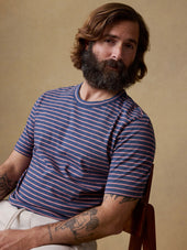 Sunwashed Regenerative Tee - Navy Rose Stripe