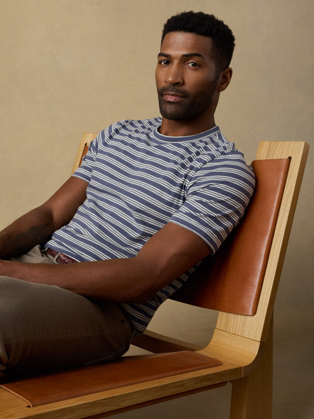 Sunwashed Regenerative Tee - Whitecap Navy Stripe