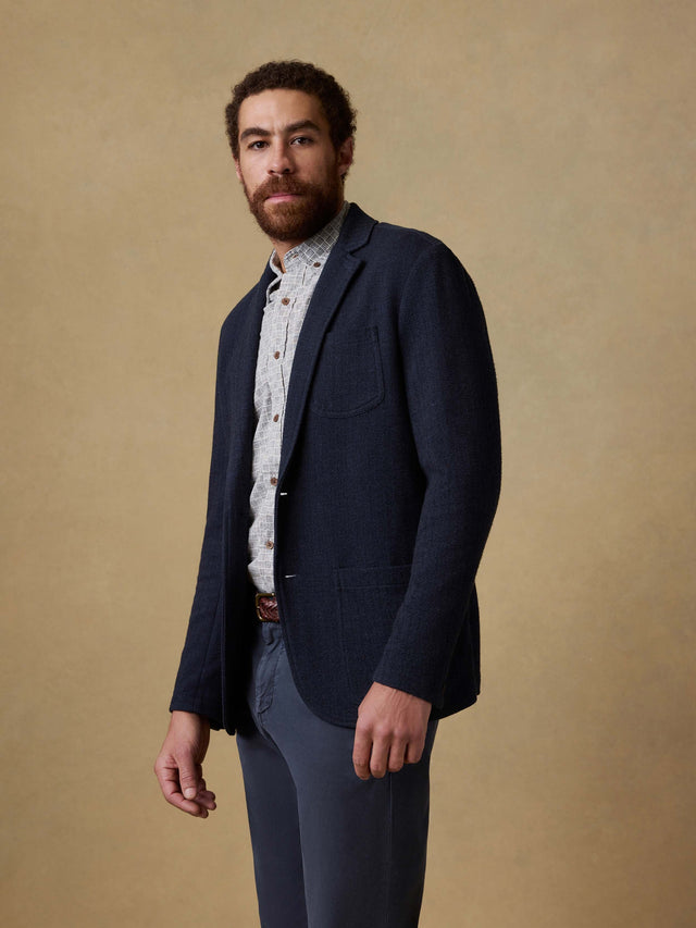 Inlet Knit Tweed Blazer - Navy Twilight Herringbone