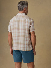 Short-Sleeve Palma Linen Camp Shirt - Mauve Sand Plaid