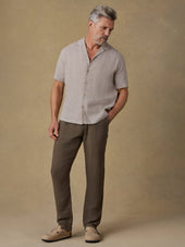 Short-Sleeve Laguna Linen Camp Shirt - Khaki Pincheck