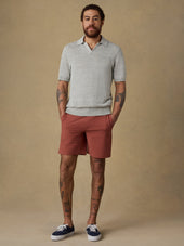 Short-Sleeve Linen Sweater Polo - Beach Tree Stripe