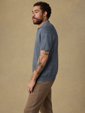 Short-Sleeve Linen Sweater Polo - Caribbean Navy Melange