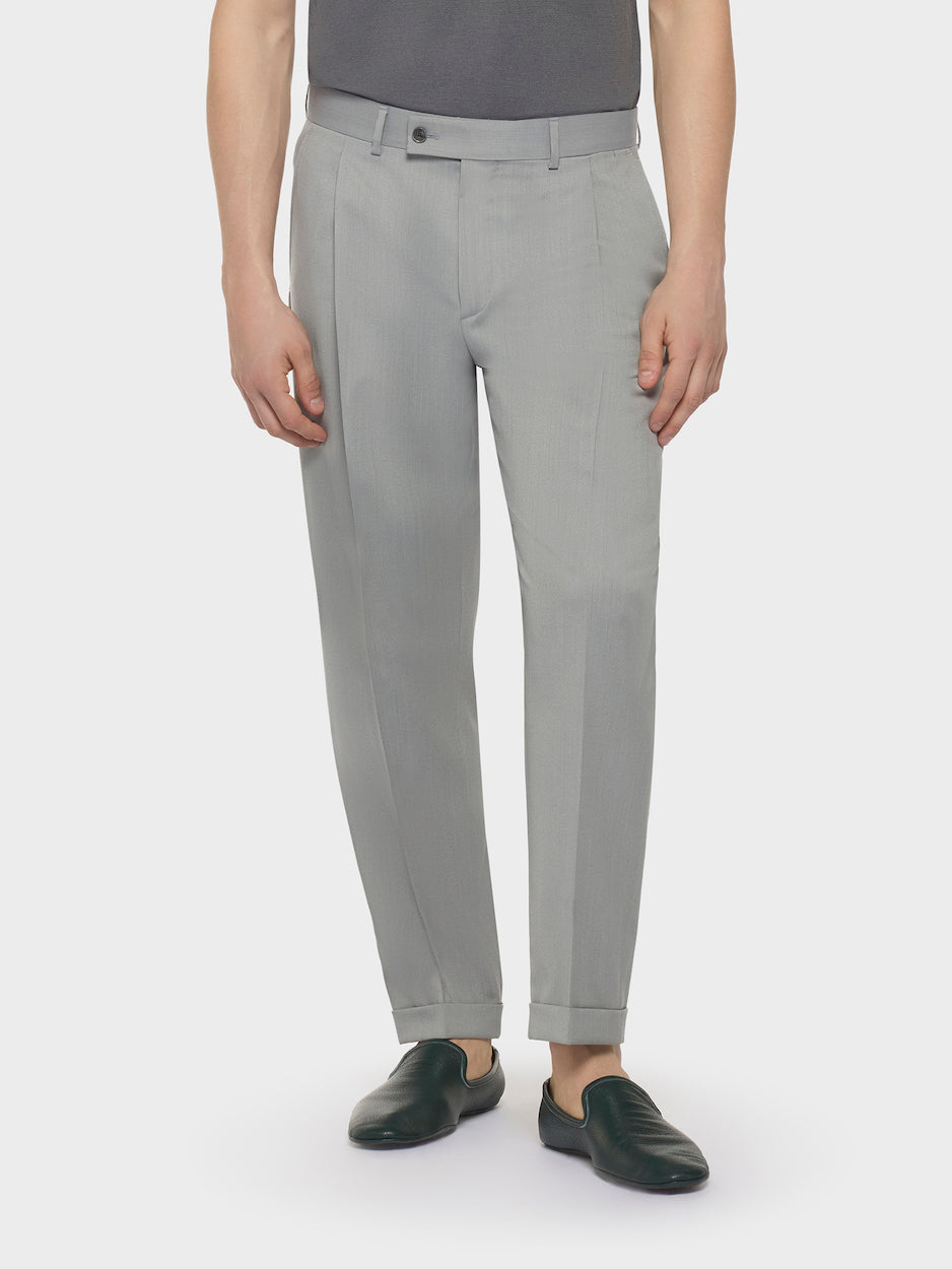 Pantalone Slim Fit In Flanella Di Lana Grigio