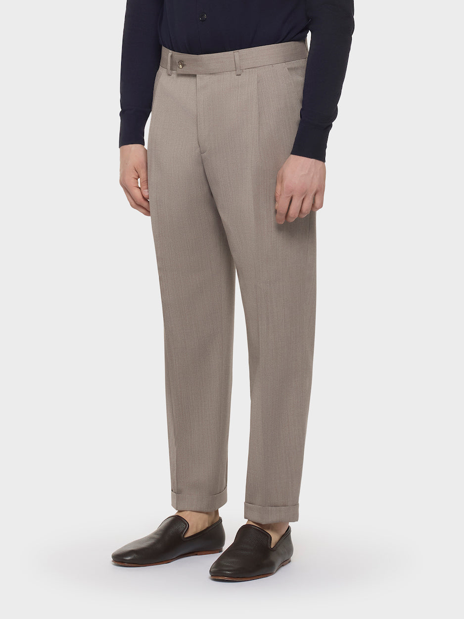 Pantalone Slimt Fit In Flanella Di Lana Beige