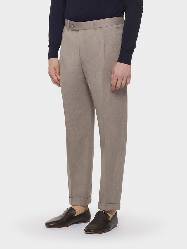 Pantalone slimt fit in flanella di lana beige