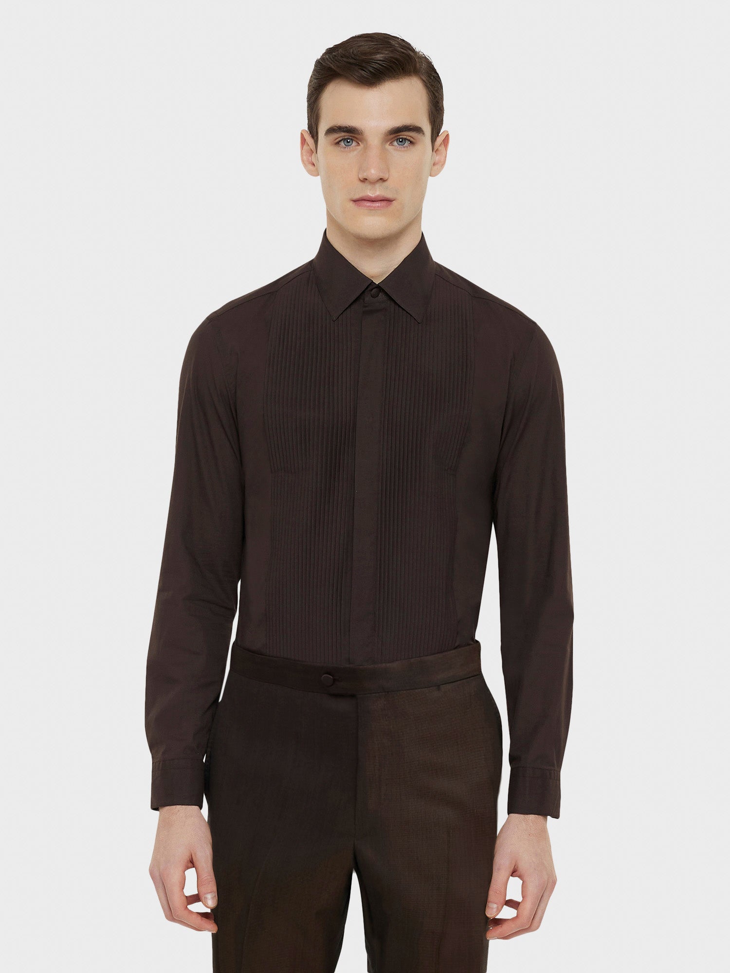 Camicia Da Cerimonia In Cotone Marrone