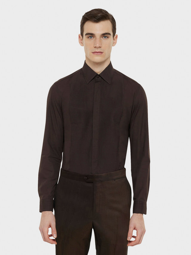 Camicia da cerimonia in cotone marrone