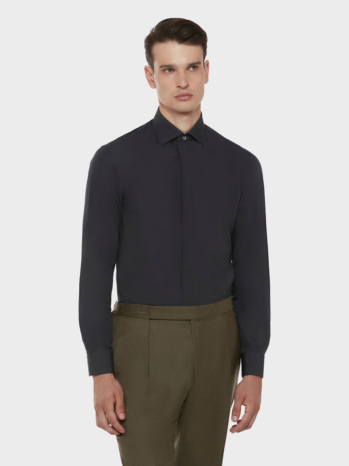 Camicia Slim In Cotone Grigio Antracite