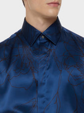 Camicia In Seta Floreale Blu