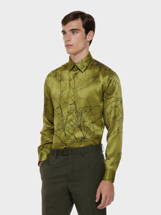 Camicia in seta floreale verde