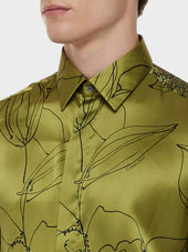 Camicia In Seta Floreale Verde