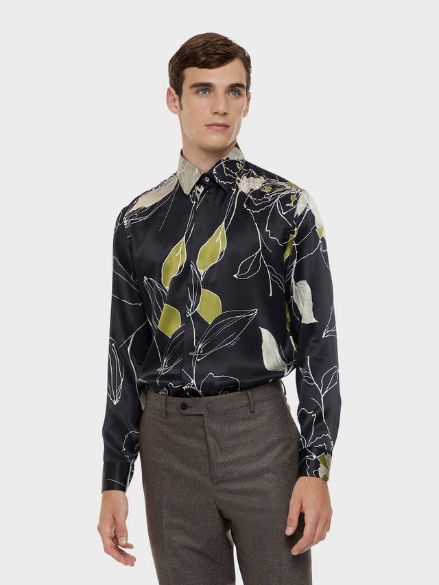 Camicia in seta floreale nera