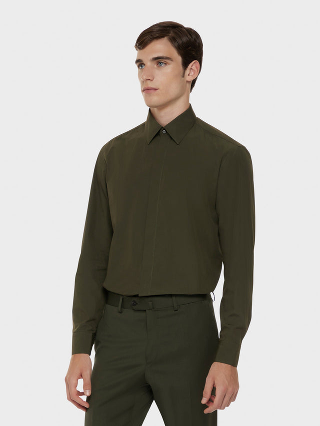 Camicia slim in cotone verde