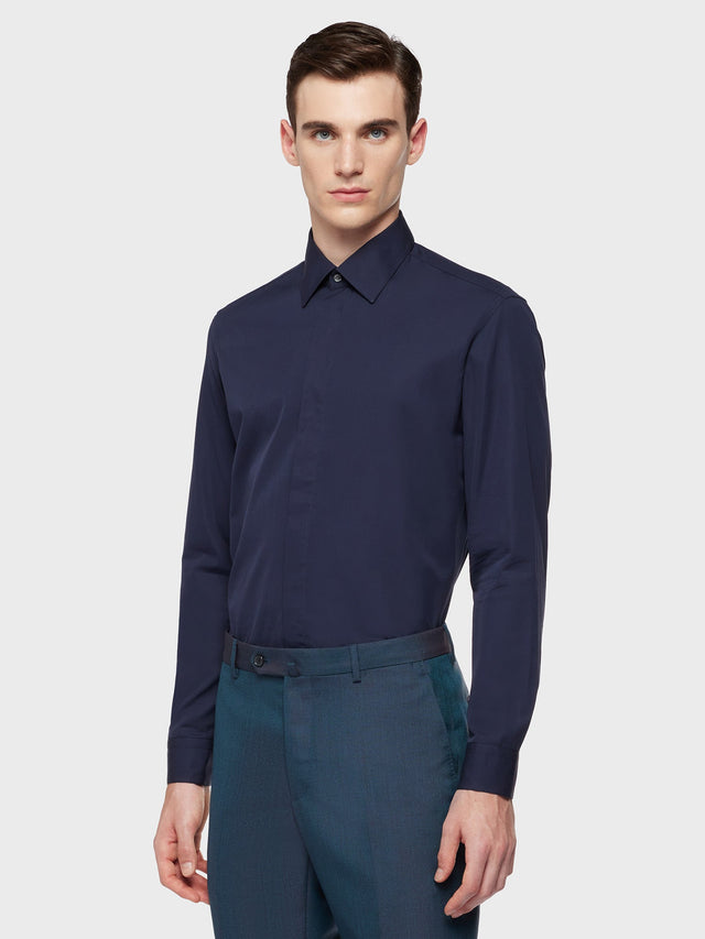 Camicia slim in cotone blu