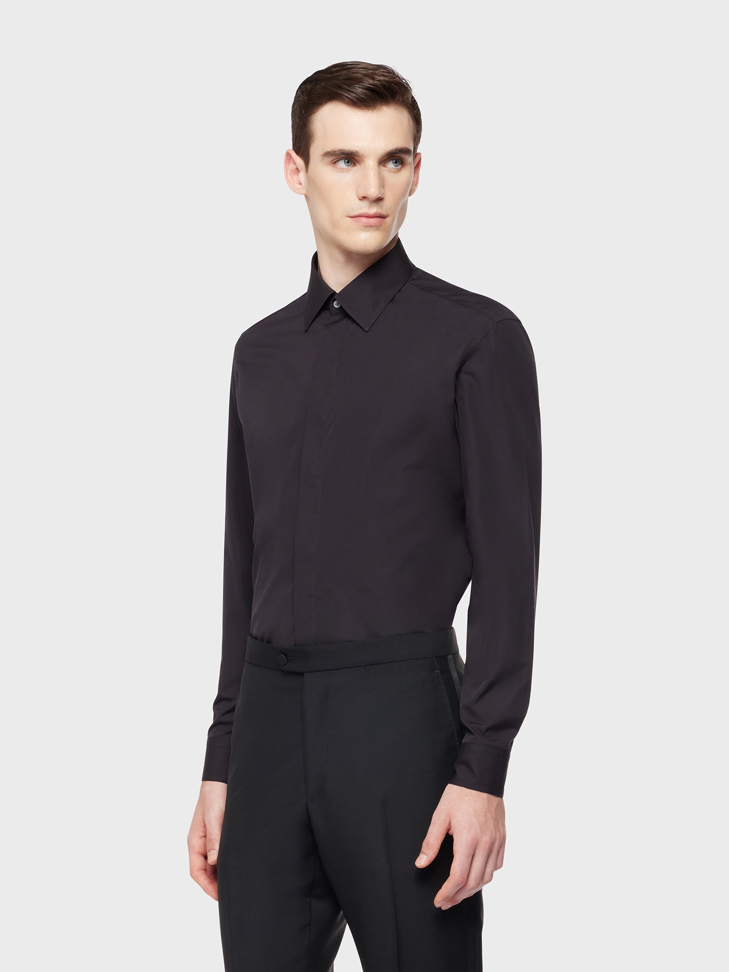 Camicia Slim In Cotone Nera