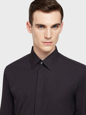 Camicia Slim In Cotone Nera