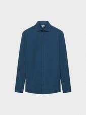 Camicia Slim In Cotone Blu Notte