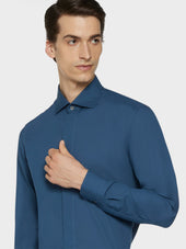 Camicia Slim In Cotone Blu Notte