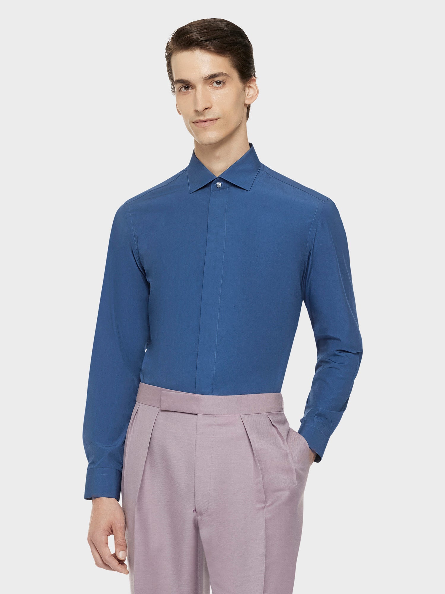 Camicia Slim In Cotone Blu