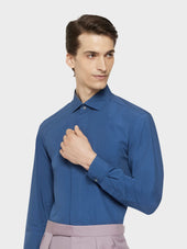 Camicia Slim In Cotone Blu