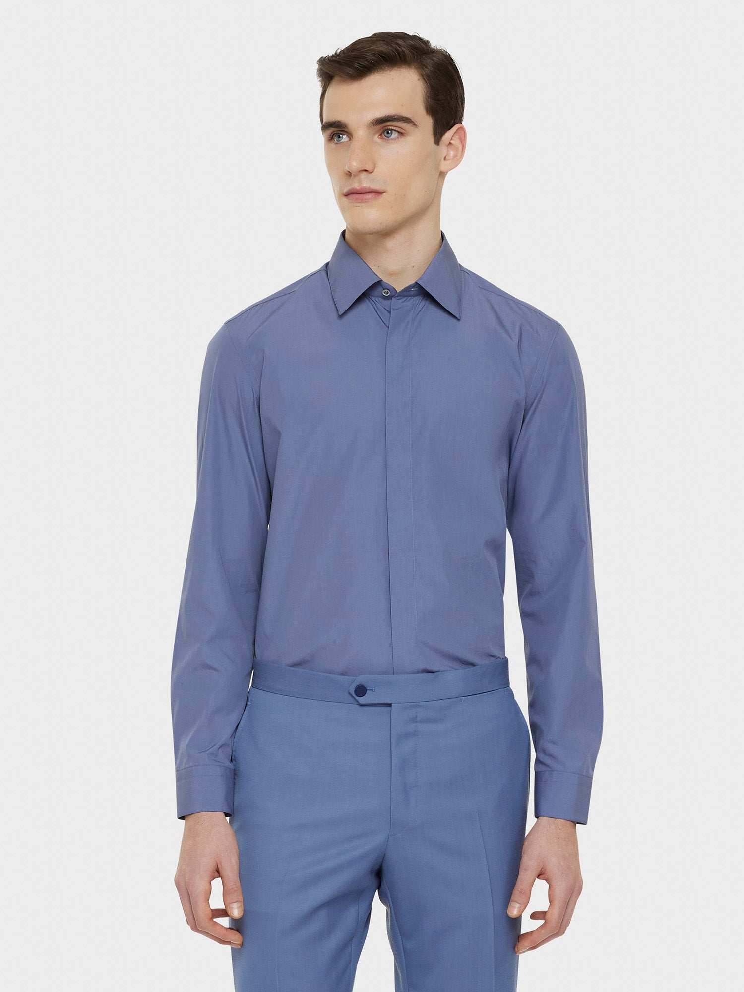 Camicia Slim In Cotone Azzurra