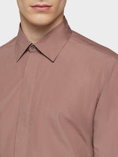 Camicia Slim In Cotone Rosa