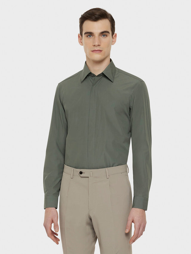 Camicia slim in cotone verde salvia