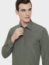 Camicia Slim In Cotone Verde Salvia