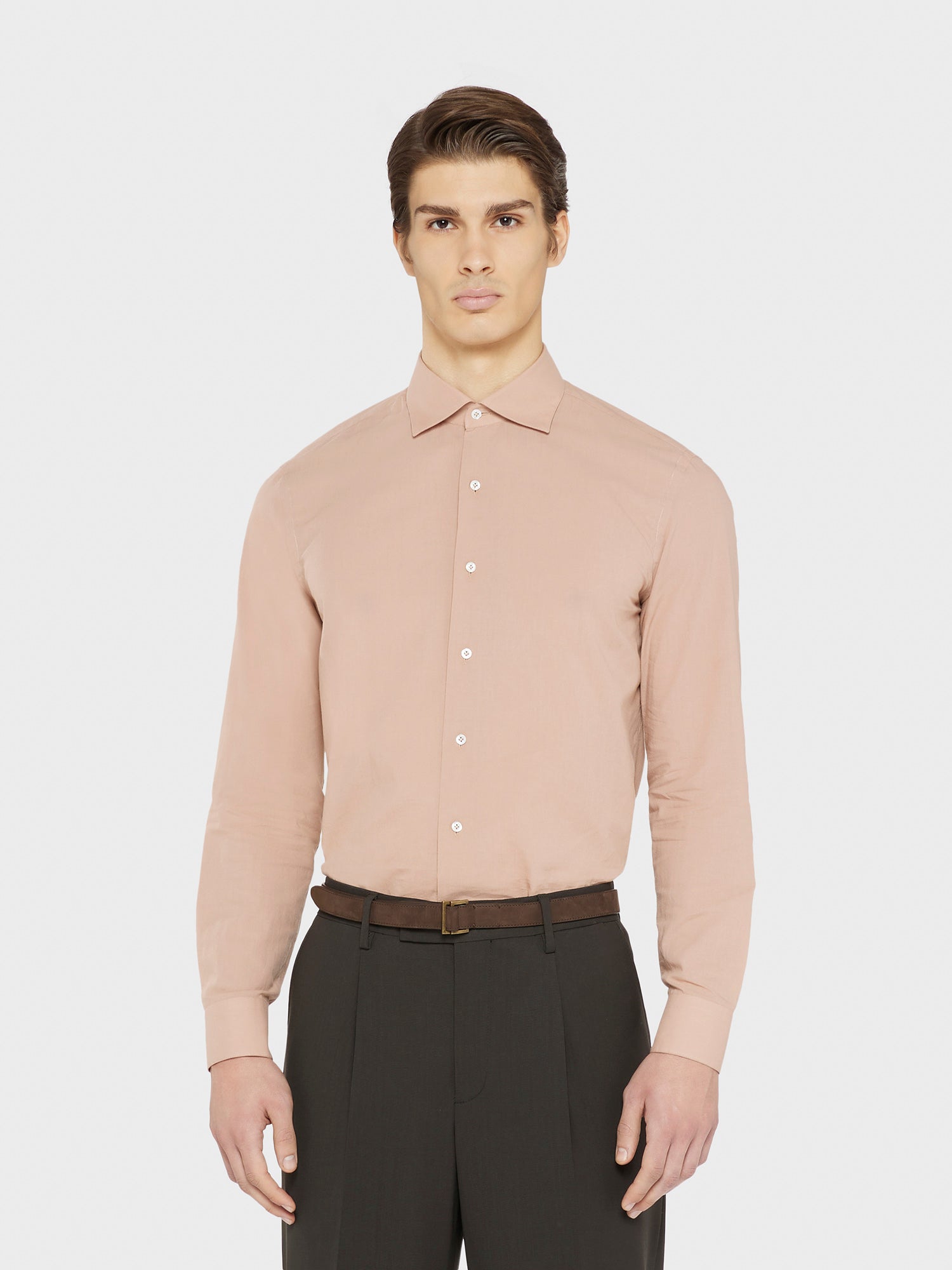 Camicia Slim In Cotone Rosa Antico