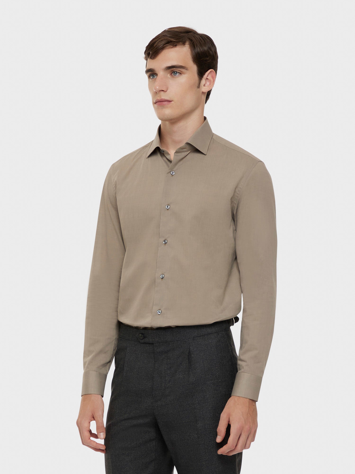 Camicia Slim In Cotone Color Sabbia