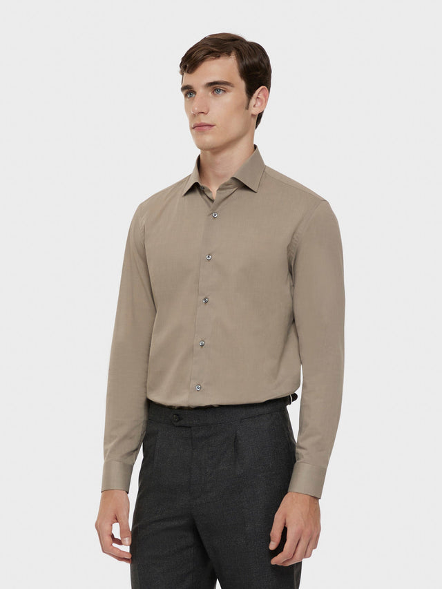 Camicia slim in cotone color sabbia