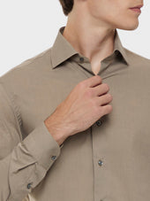 Camicia Slim In Cotone Color Sabbia