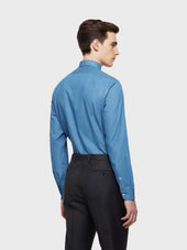 Camicia Classica Slim Fit In Twill Indaco