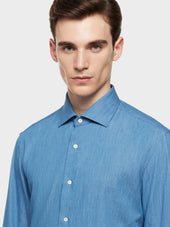 Camicia Classica Slim Fit In Twill Indaco