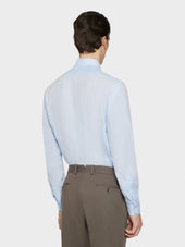 Camicia Slim In Lino Azzurra