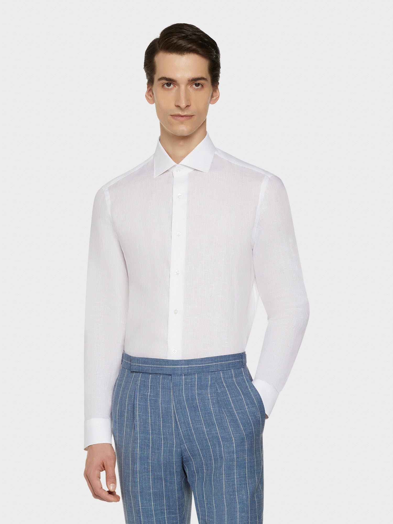 Camicia Slim In Lino Bianca