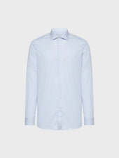 Camicia Classica Slim Fit In Popeline Di Cotone Azzurro A Righe