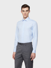 Camicia classica slim fit in popeline di cotone azzurro a righe