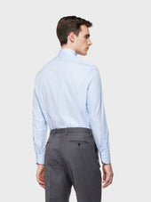 Camicia Classica Slim Fit In Popeline Di Cotone Azzurro A Righe