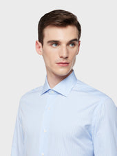 Camicia Classica Slim Fit In Popeline Di Cotone Azzurro A Righe