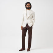 White and Brown Windowpane Unstructured Jacket