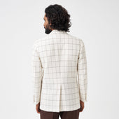 White and Brown Windowpane Unstructured Jacket