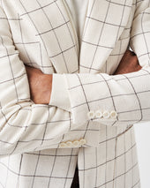 White and Brown Windowpane Unstructured Jacket
