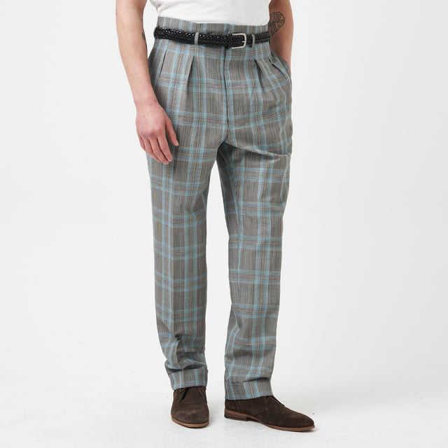 Grey and Teal Prince of Wales Hollywood Trousers