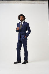 Navy Wide Pinstripe Drape
