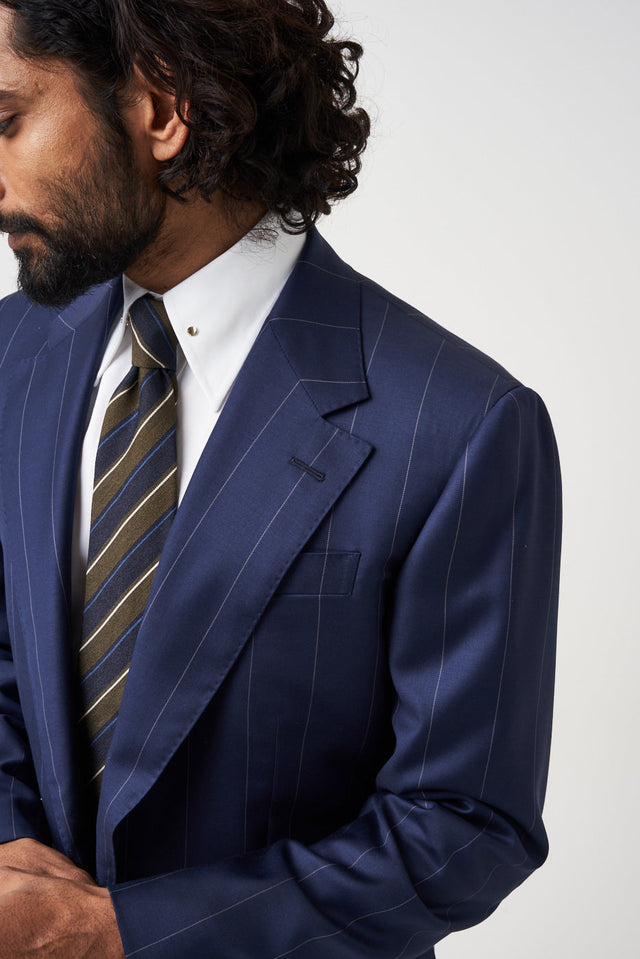 Navy Wide Pinstripe Drape