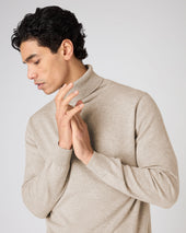 Men's Trafalgar Roll Neck Cashmere Jumper Oatmeal Brown