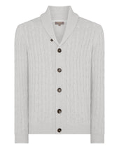 Men's Garrick Shawl Cable Cashmere Cardigan Pebble Grey